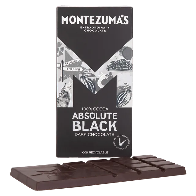 Montezuma's Chocolates 1526 Absolute Black - Absolute Black 100% Cocoa 90g bar case of 12