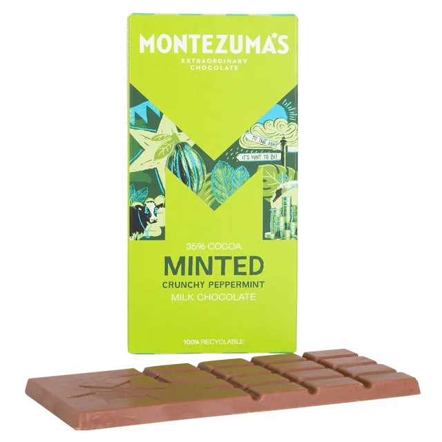 Montezuma's Chocolates 1544 Minted 35% Milk with Peppermint 90g bar case of 12