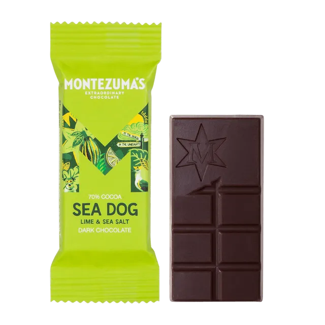 Montezuma's Chocolates 1553 Sea Dog 70% Dark with Sea Salt & Lime 25g mini bar case of 26