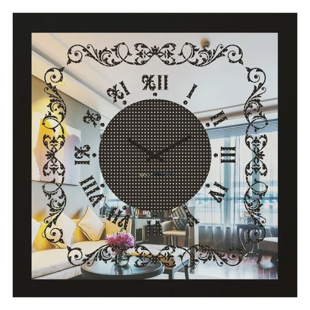 Oversized Wall Clock Contemporary Glamor Bling Modern Luxury Crystal Diamond Rhinestone Glam Floral Square Large Statement Office Home Decor Model: S06-80
