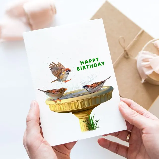 Bird Bath Birthday card