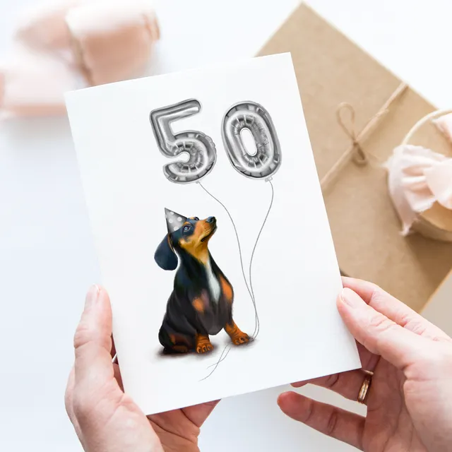 50th Sausage dog Birthday card
