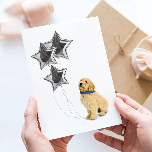 Dog and balloons Birthday card
