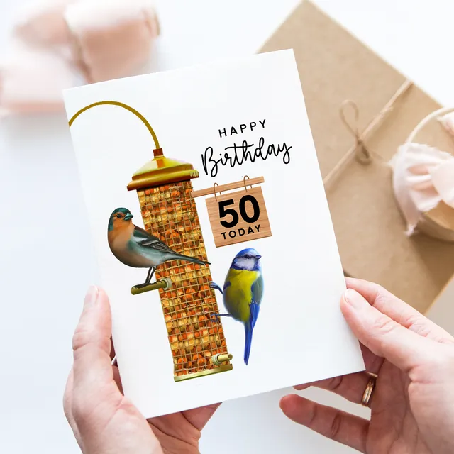 50th Bird Feeder Birthday card