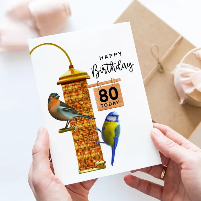 80th Bird Feeder Birthday card