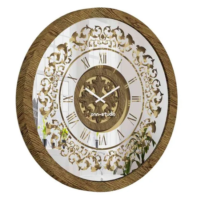 Oversized Wall Clock Traditional Floral Motif Vintage Gold Patina Artisan Timekeeper Roman Numerals Large Statement Office Home Decoration Model No: C01-75