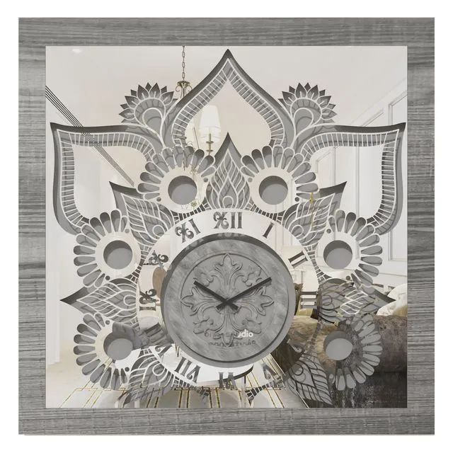 Onn Studio Silver Square Patina Mirrored Handmade Wall Clock Model: S02-60