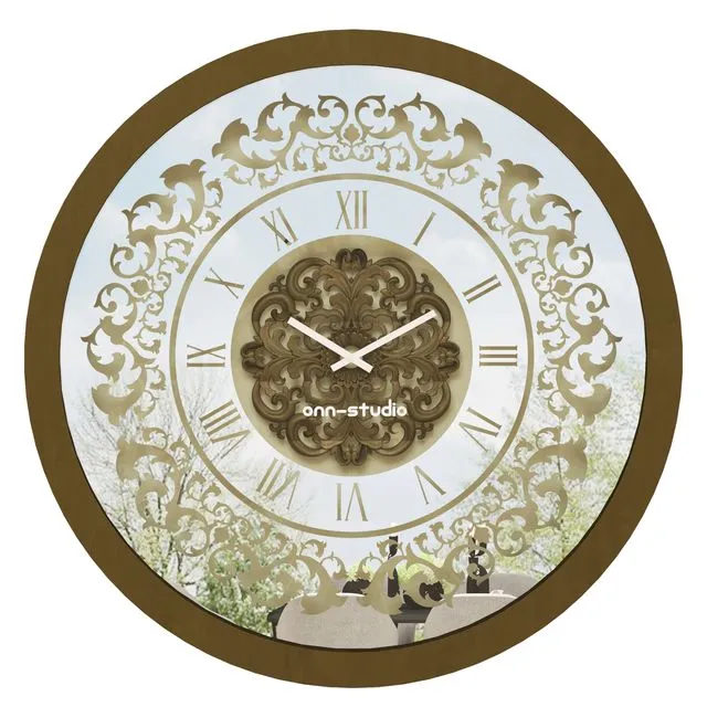 Onn Studio Bronze Effect Round Mirrored Handmade Wall Clock 60cm Diameter Model: C03-60