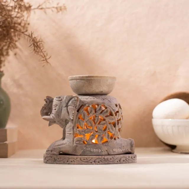 Soapstone Elephant Oil Burner, Aromatherapy diffuser for Scented Oil