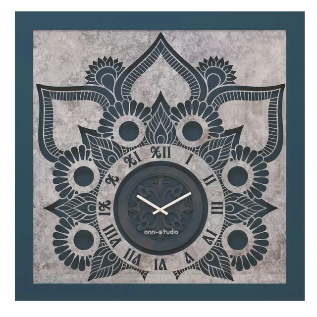 Oversized Wall Clock Traditional Floral Motif Vintage Teal Patina Artisan Timekeeper Roman Numerals Large Statement Office Home Decoration Model: S09-80