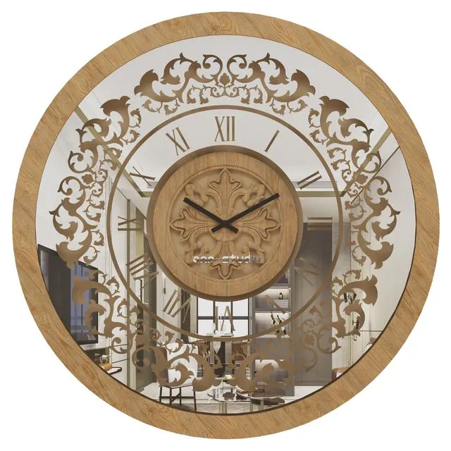Oversized Wall Clock Traditional Floral Motif Vintage Gold Patina Artisan Timekeeper Roman Numerals Large Statement Office Home Decoration Models: C11-75