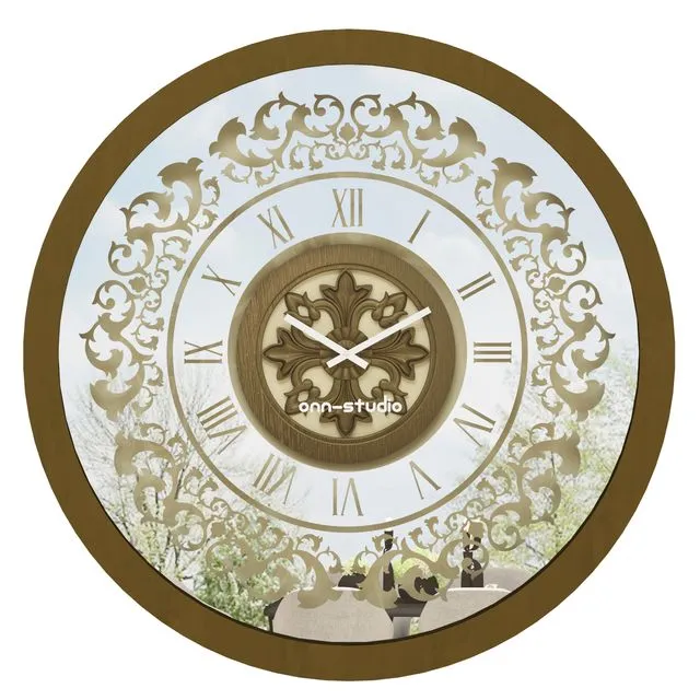 Oversized Wall Clock Traditional Floral Motif Vintage Bronze Round Artisan Timekeeper Roman Numerals Large Statement Office Home Decoration Model: C03-75