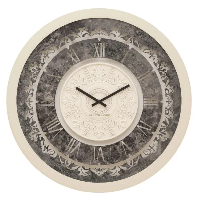 Oversized Wall Clock Traditional Floral Motif Vintage Shell Patina Artisan Timekeeper Roman Numerals Large Statement Office Home Decoration Model: C05-75