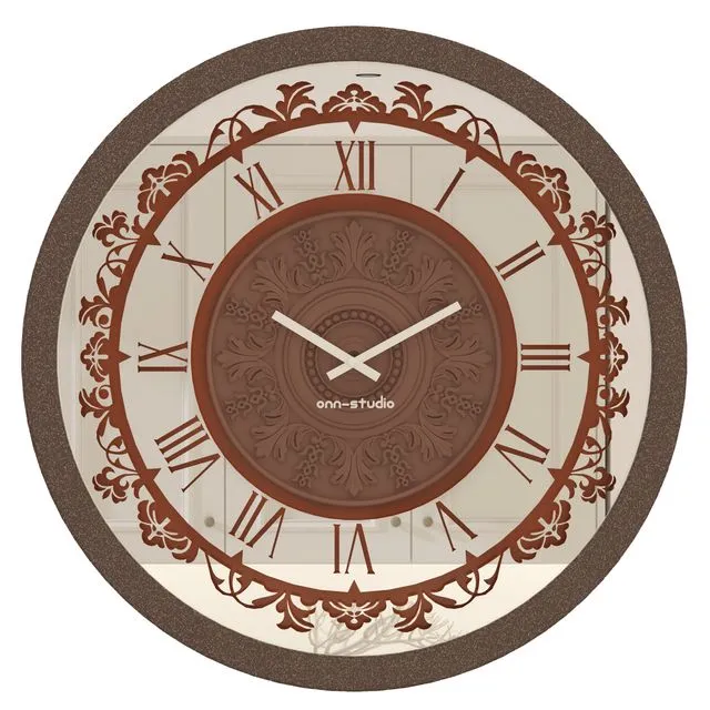 Oversized Wall Clock Traditional Floral Motif Vintage Copper Patina Artisan Timekeeper Roman Numerals Large Statement Office Home Decoration Model: C08-75