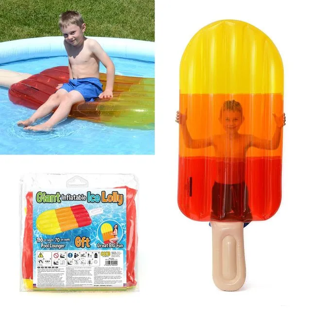 Giant Inflatable Ice Lolly Lounger (Transparent) Red, Yellow, Orange