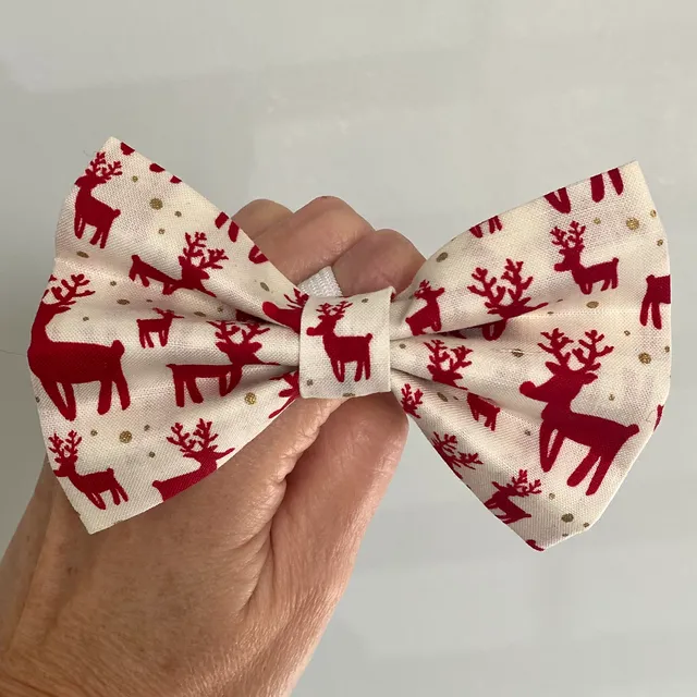 Christmas Dog Bow Tie Red Reindeer
