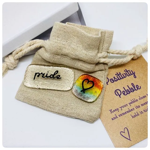 Pride Positivity Pebble set - fused glass pocket pebbles.
