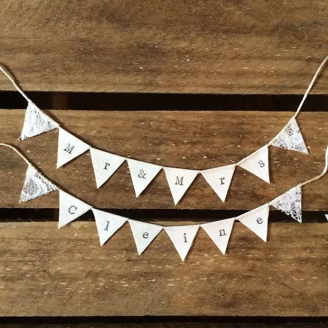 PERSONALISED Mr & Mrs wedding cake topper bunting Cotton