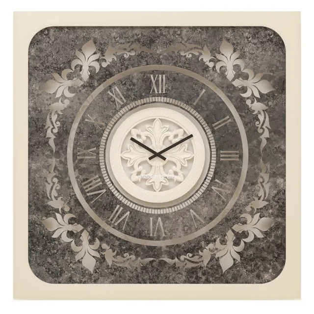 Oversized Wall Clock Art Traditional Floral Motif Shell Cream Patina Handcraft Roman Numerals Large Statement Office Antique Home Decoration Model: S05-80