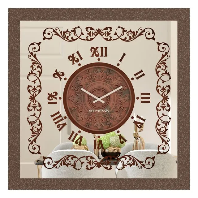 Oversized Wall Clock Traditional Floral Motif Vintage Copper Patina Artisan Timekeeper Roman Numerals Large Statement Office Home Decoration Model: S08-80