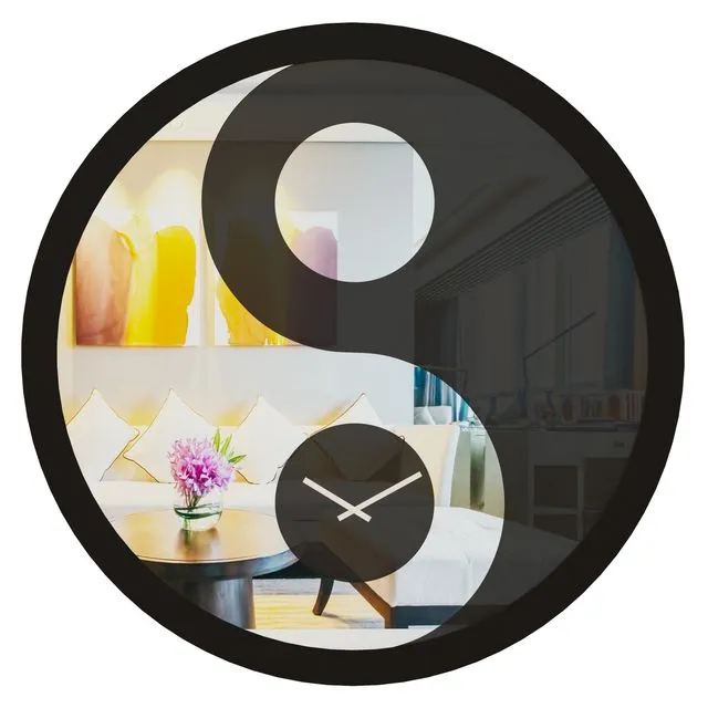 Onn Studio Black and White Yin-Yang Round Mirrored Handmade Wall Clock Model: C22-75