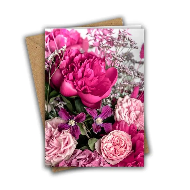 Pink Floral Bouquet Greeting Card