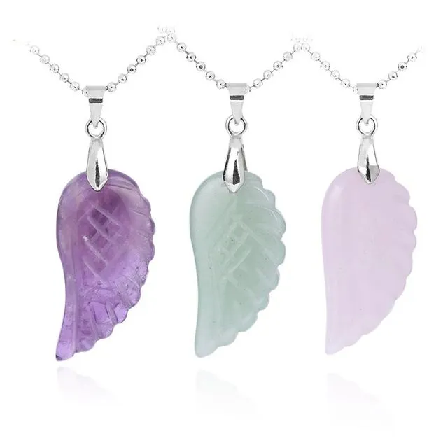 Angel Wings Natural Crystal Stone Pendant With Chain