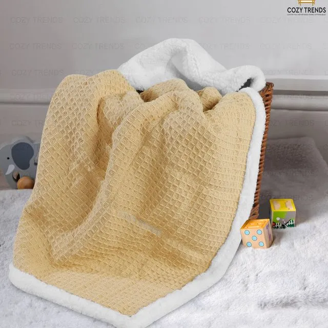 Cotton Baby Blanket Waffle Weave Sherpa Backing 30''x40'' - BEIGE