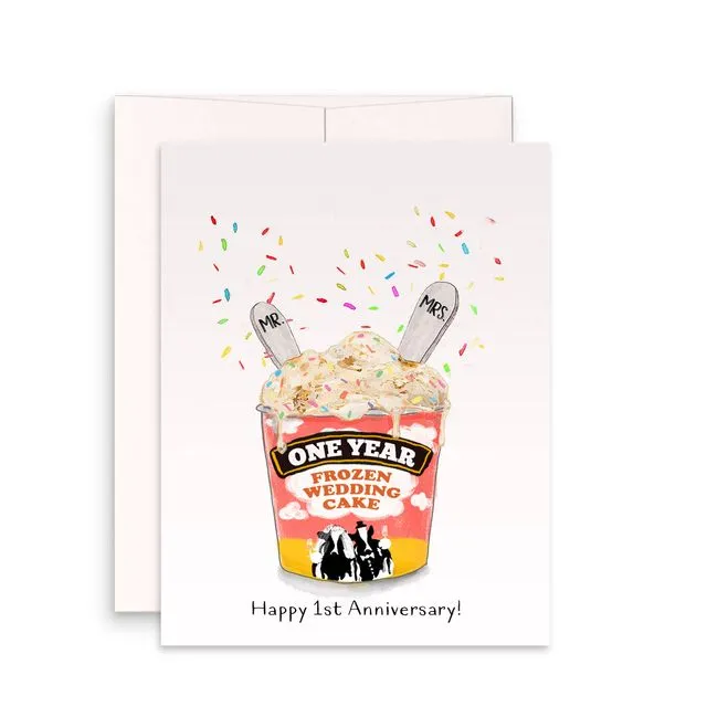 One Year Frozen Wedding Cake - Funny Anniversary Card