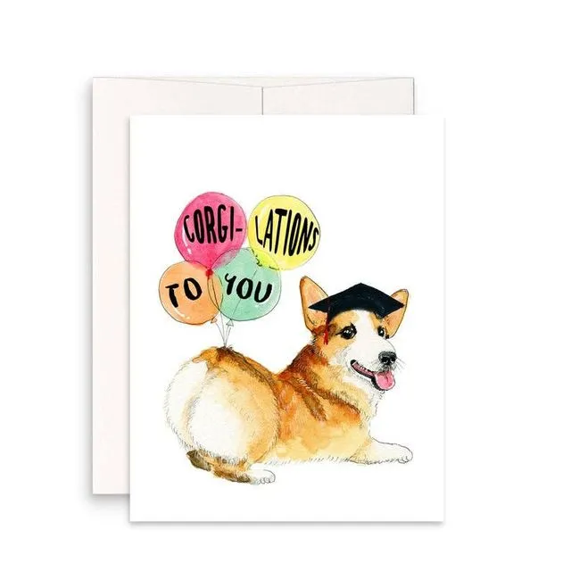 Corgi Grad Balloons - Funny Graduation Card