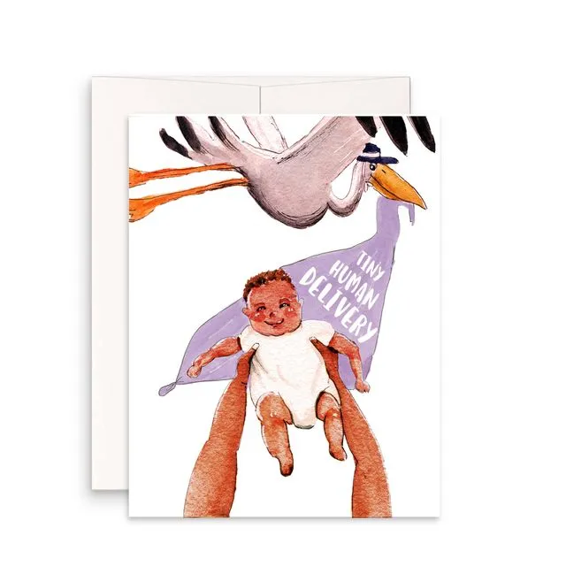 Stork Baby Deliver Dark - Funny New Baby Card