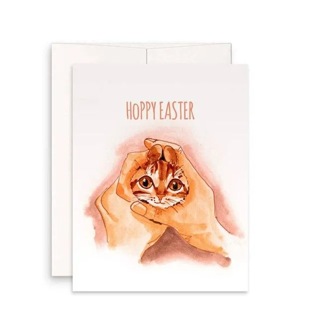 Hoppy Bunny Ear Cat - Funny Easter Card