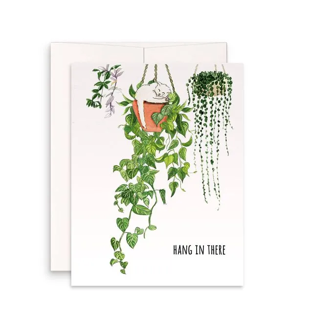 Hanging Plant Cat - Thinking Of You Card