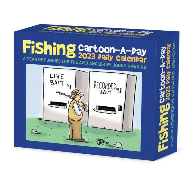 Fishing Cartoon-A-Day by Jonny Hawkins 2023 6.2" x 5.4" Box Calendar