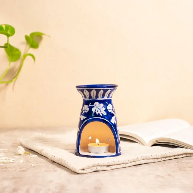 Dark Blue Floral design Oil Burner Handmade / Aromatherapy diffuser and tea light holder with Floral Pattern (Copy)