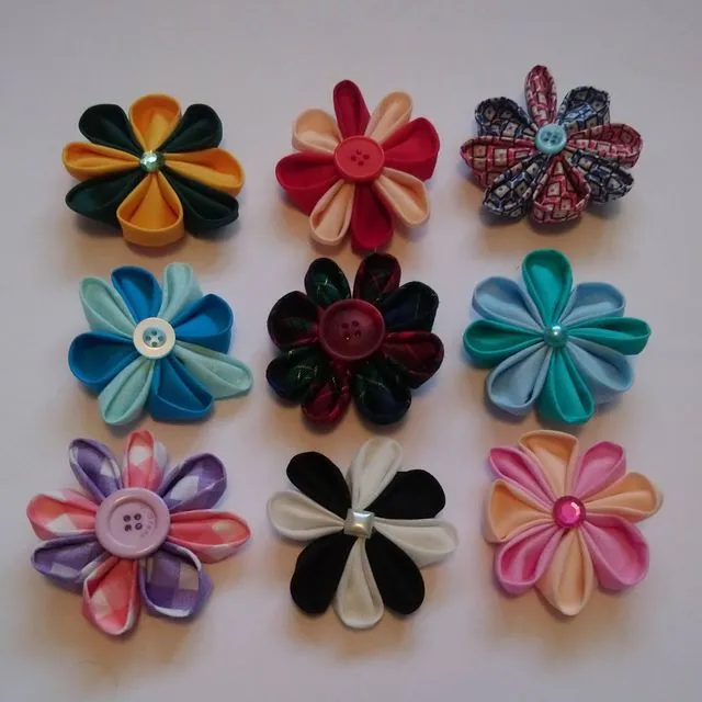 Origami Folded Flower Hair Clip - Set of 5