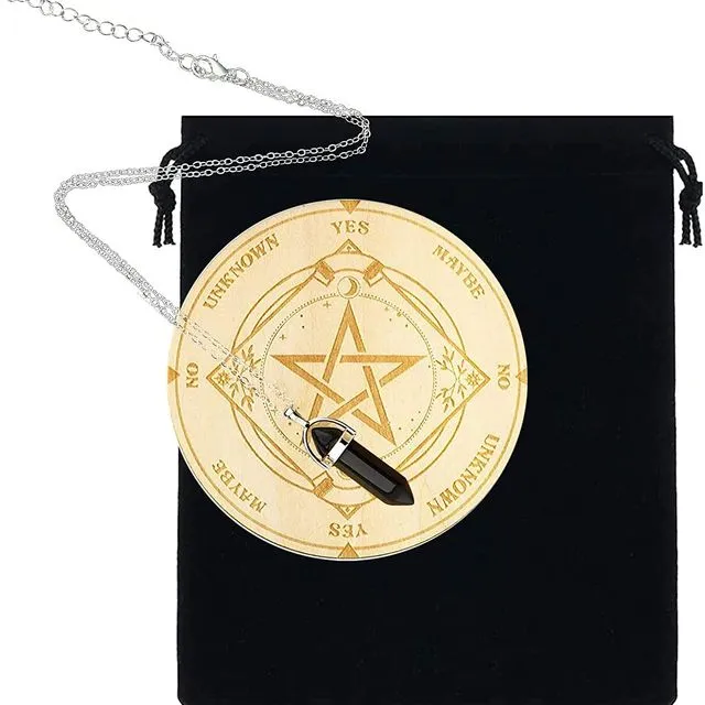 3PCS Pendulum Board Dowsing Divination, Star Pendulum Board Wooden Divination Board Carven Board 1PC Crystal Dowsing Pendulum Necklace Witchcraft Supplies Metaphysical Message Board with Velvet Bag