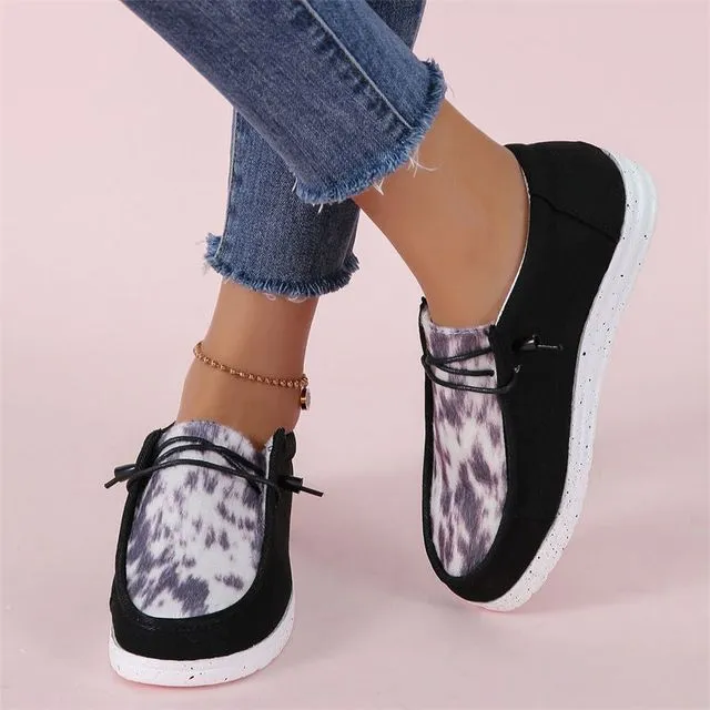 Flat Front Lace Up Men's and Women's Shoes Stitching Print Loafers