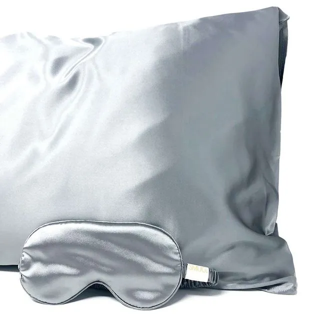 Satin Sleep Mask & Pillowcase Set - Grey