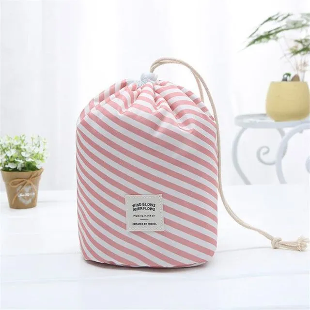 Portable Cosmetic Bags - Pink Stripe