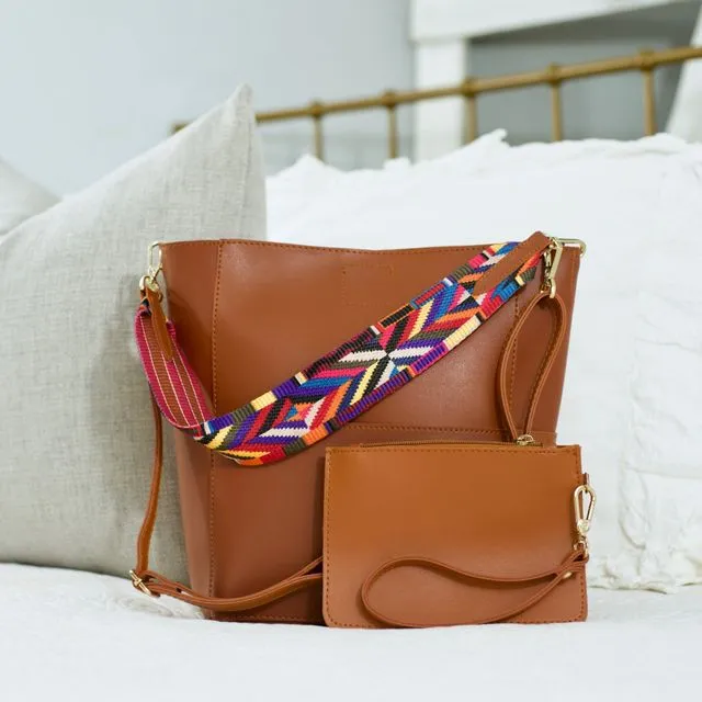 Handbag & Matching Wristlet - Tan