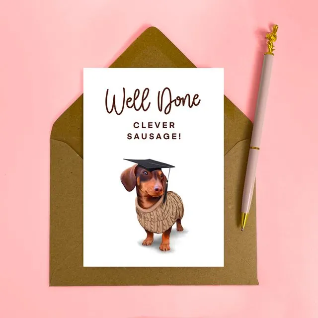 Well done clever sausage graduation card