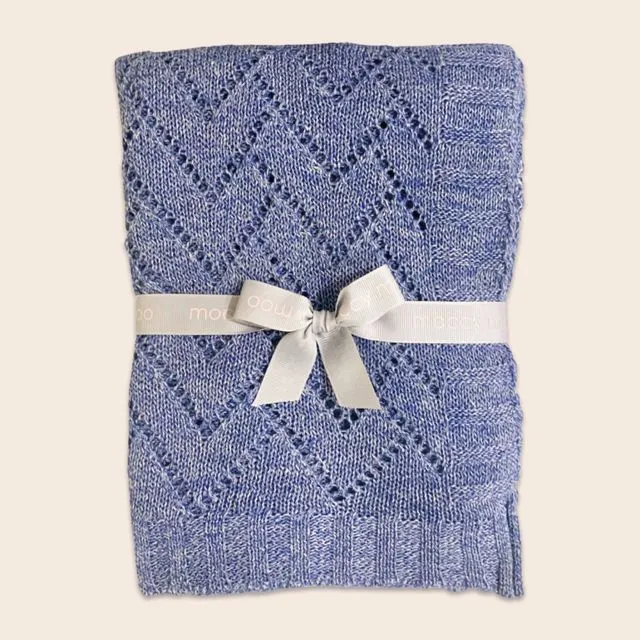 Herringbone knitted blanket - Blue marl