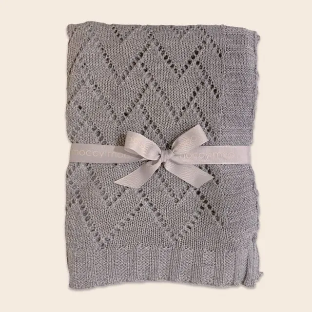 Herringbone knitted blanket - Grey marl