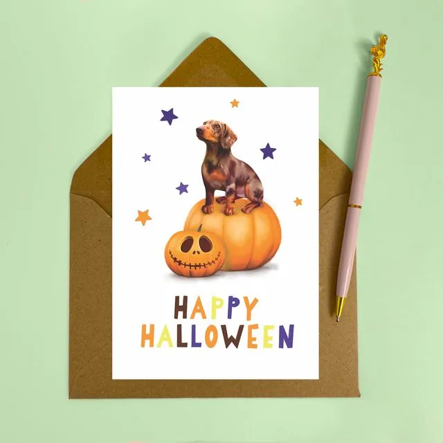 Halloween sausage dog card