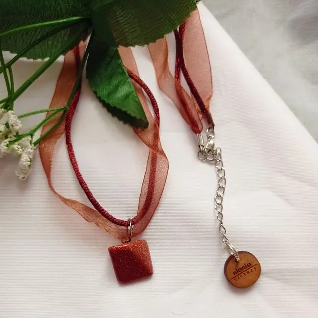 Brown Goldstone nugget with brown organza and ribbon necklace