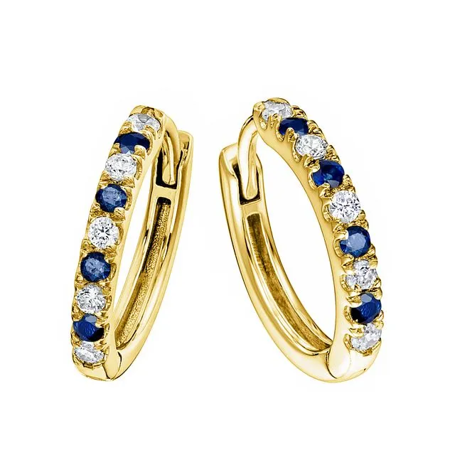 The Julia Earrings - Created Brilliance 9ct Yellow Gold Created Sapphire & Lab Grown Diamond Hoop Earrings