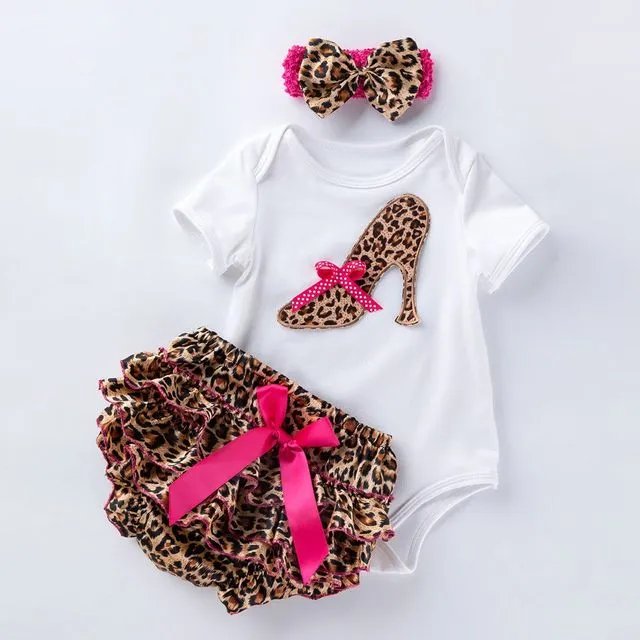 Polka Dot Leopard Printed Babysuit Set