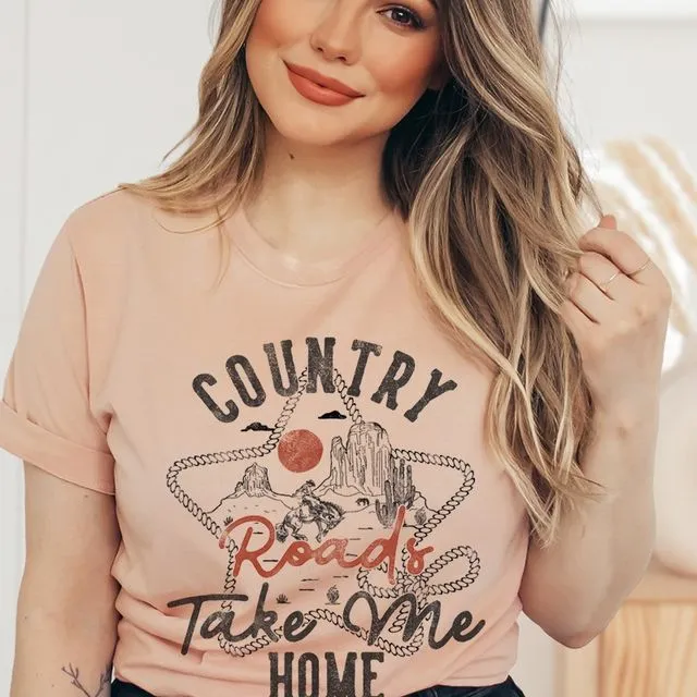 TS3056K -COUNTRY ROAD TAKE ME HOME Graphic Print Women Top- Packaged 2-2-2 (SML)