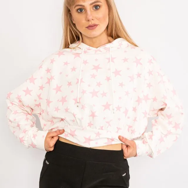 A2792 (S) - Pink cropped star drawstring hoodie
